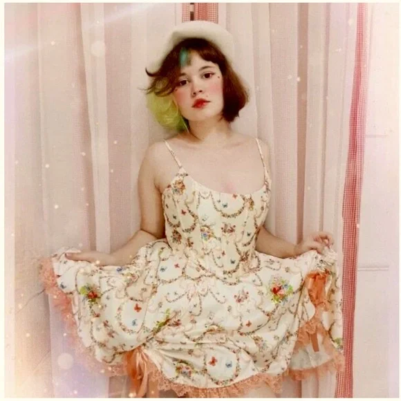 Sugar Thrillz Renaissance Butterfly Dolls Kill Lace Corset Floral Mini Dress - Picture 6 of 16